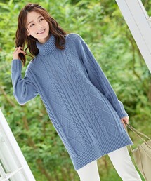 【洗える】立体感あるケーブル編みニットチュニック