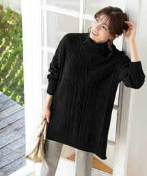 【洗える】立体感あるケーブル編みニットチュニック
