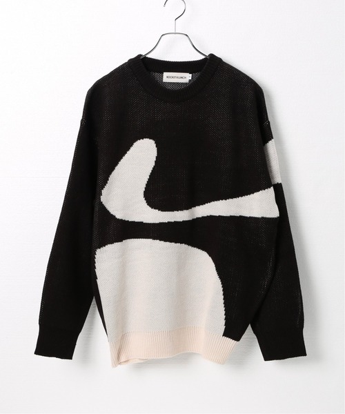 ROCKET x LUNCH（ロケットアンドランチ）の「【ROCKET × LUNCH/ロケット ランチ】R CONTRAST R JACQUARD KNI（ニット/セーター・レディース・ブラック/アーミー・SMALL）」の2枚目の写真
