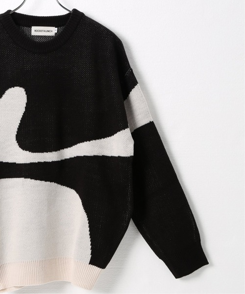 ROCKET x LUNCH（ロケットアンドランチ）の「【ROCKET × LUNCH/ロケット ランチ】R CONTRAST R JACQUARD KNI（ニット/セーター・レディース・ブラック/アーミー・SMALL）」の6枚目の写真
