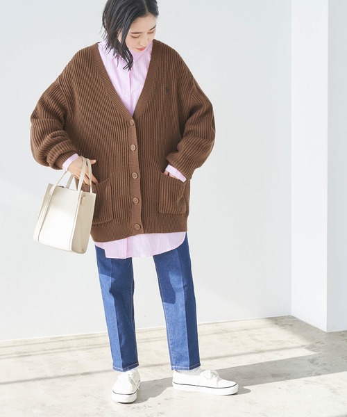 U.S. POLO ASSN.（ユーエスポロアッスン）の「U.S. POLO ASSN./ユーエスポロアッスン 別注ロゴ刺繍 オーバーサイズVネックニットカーディガン（カーディガン/ボレロ・レディース・ネイビー/アイボリー/ブラウン/グリーン/ベージュ/パープル/ブラック/グレー/ダークグレー・FREE）」の21枚目の写真