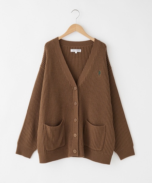 U.S. POLO ASSN.（ユーエスポロアッスン）の「U.S. POLO ASSN./ユーエスポロアッスン 別注ロゴ刺繍 オーバーサイズVネックニットカーディガン（カーディガン/ボレロ・レディース・ネイビー/アイボリー/ブラウン/グリーン/ベージュ/パープル/ブラック/グレー/ダークグレー・FREE）」の14枚目の写真