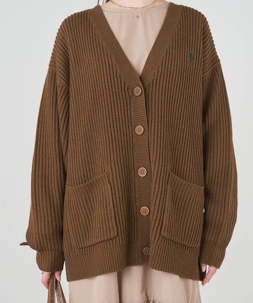 U.S. POLO ASSN.（ユーエスポロアッスン）の「U.S. POLO ASSN./ユーエスポロアッスン 別注ロゴ刺繍 オーバーサイズVネックニットカーディガン（カーディガン/ボレロ・レディース・ネイビー/アイボリー/ブラウン/グリーン/ベージュ/パープル/ブラック/グレー/ダークグレー・FREE）」の10枚目の写真