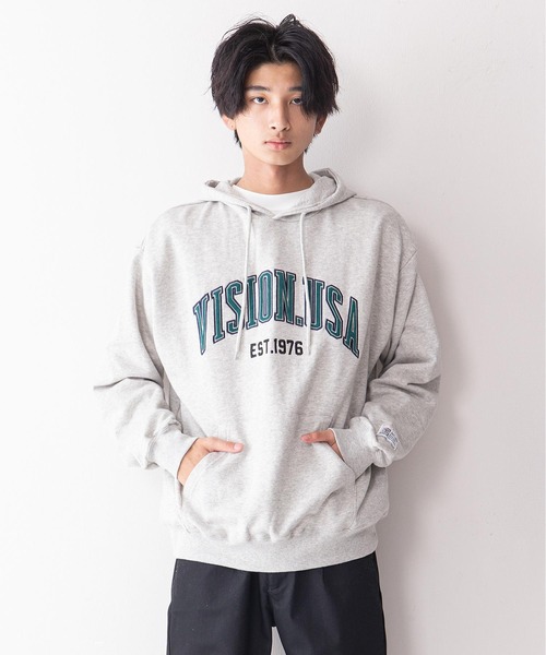VISION STREET WEAR（ヴィジョンストリートウェア）の「【VISION STREET WEAR／ビジョンストリートウェア】ベロアワッペン裏毛フーディープルパーカー／トレーナー／コットン100％（パーカー・メンズ・チャコールグレー/パープル/グレー/アイボリー/ワイン・MEDIUM/LARGE/X-LARGE）」の21枚目の写真
