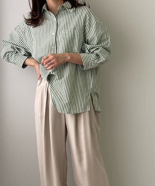 LE MORE（リモア）の「ストライプシャツ（シャツ/ブラウス・レディース・ブラック/カーキ・FREE）」の5枚目の写真