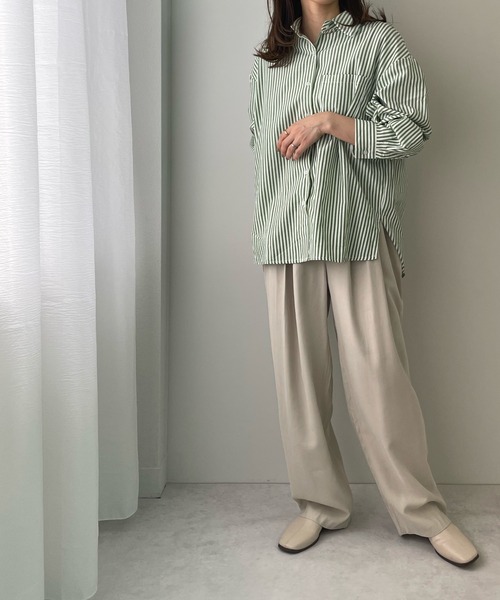 LE MORE（リモア）の「ストライプシャツ（シャツ/ブラウス・レディース・ブラック/カーキ・FREE）」の8枚目の写真