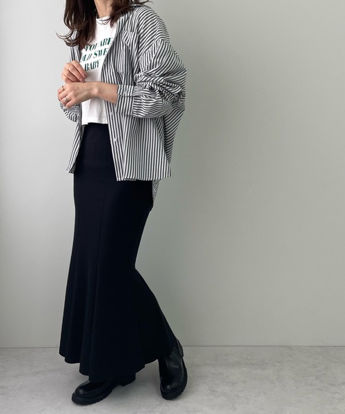 LE MORE（リモア）の「ストライプシャツ（シャツ/ブラウス・レディース・ブラック/カーキ・FREE）」の11枚目の写真