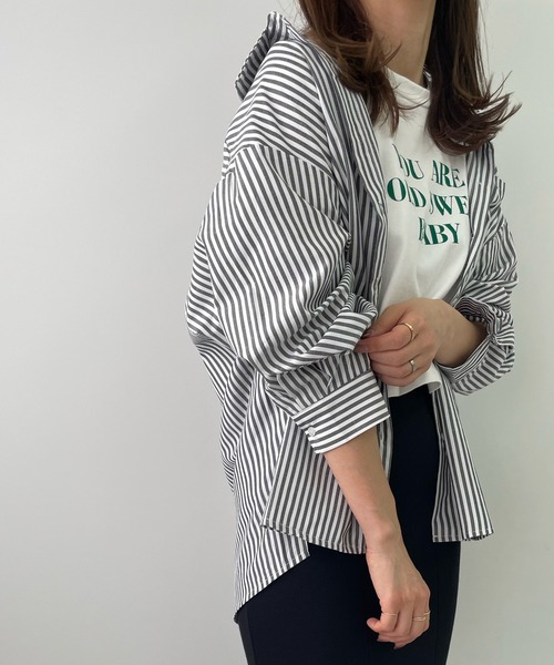 LE MORE（リモア）の「ストライプシャツ（シャツ/ブラウス・レディース・ブラック/カーキ・FREE）」の12枚目の写真