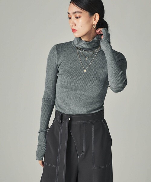 CITY TOKYO（シティトウキョウ）の「リブタートルネックニットトップ（ニット/セーター・レディース・ブラック/ベージュ/グレー・FREE）」の6枚目の写真