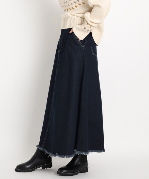 grove(グローブ)の「◆【S-LL】裾フリンジデニムロングスカート(デニムスカート・レディース・ブラック/ネイビー・01/02/04/03)」の1枚目の写真