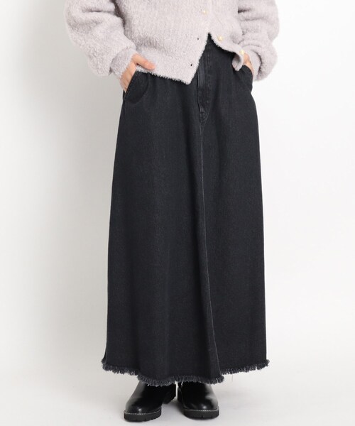 grove(グローブ)の「◆【S-LL】裾フリンジデニムロングスカート(デニムスカート・レディース・ブラック/ネイビー・01/02/04/03)」の2枚目の写真