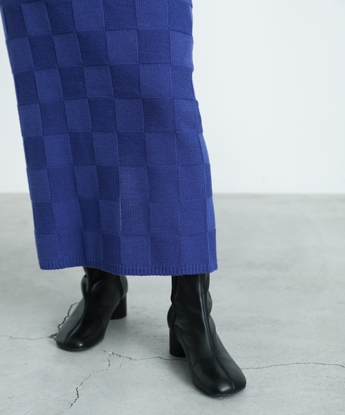 select MOCA(セレクトモカ)の「2021 AW ブロックチェックタイトニットスカート(スカート・レディース・オリーブ/ブルー/ブラック・FREE)」の10枚目の写真
