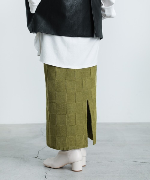 select MOCA(セレクトモカ)の「2021 AW ブロックチェックタイトニットスカート(スカート・レディース・オリーブ/ブルー/ブラック・FREE)」の14枚目の写真