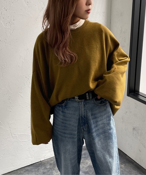 apres jour mignon(アプレジュールミニョン)の「だぼ袖クルーネックニット【ZOZOTOWN限定アイテム】(ニット/セーター・レディース・ライトベージュ/マスタード/オレンジ/チャコールグレー/ブラック・フリー/X-LARGE)」の4枚目の写真