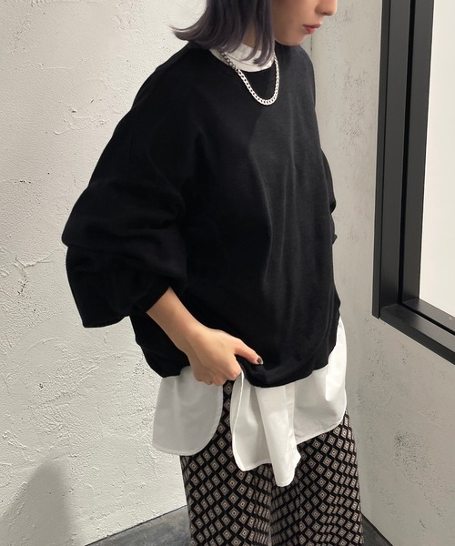 apres jour mignon(アプレジュールミニョン)の「だぼ袖クルーネックニット【ZOZOTOWN限定アイテム】(ニット/セーター・レディース・ライトベージュ/マスタード/オレンジ/チャコールグレー/ブラック・フリー/X-LARGE)」の2枚目の写真