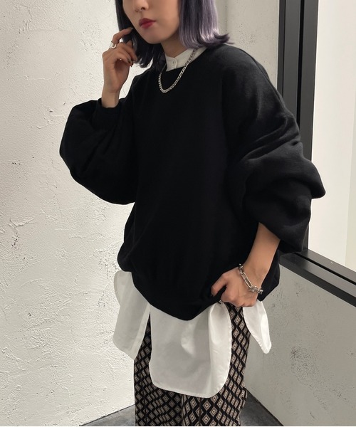 apres jour mignon(アプレジュールミニョン)の「だぼ袖クルーネックニット【ZOZOTOWN限定アイテム】(ニット/セーター・レディース・ライトベージュ/マスタード/オレンジ/チャコールグレー/ブラック・フリー/X-LARGE)」の6枚目の写真