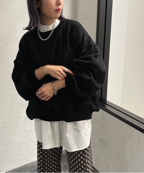 apres jour mignon(アプレジュールミニョン)の「だぼ袖クルーネックニット【ZOZOTOWN限定アイテム】(ニット/セーター・レディース・ライトベージュ/マスタード/オレンジ/チャコールグレー/ブラック・フリー/X-LARGE)」の8枚目の写真