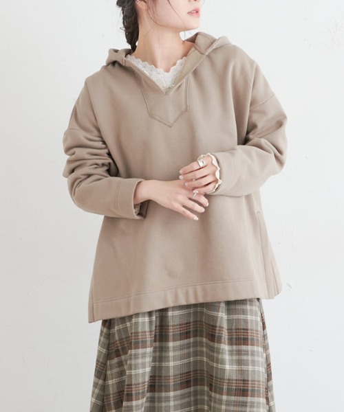 PUAL CE CIN（ピュアルセシン）の「裏起毛メキシカン風パーカー（スウェット・レディース・チャコールグレー/ベージュ/グレイッシュベージュ・FREE）」の3枚目の写真