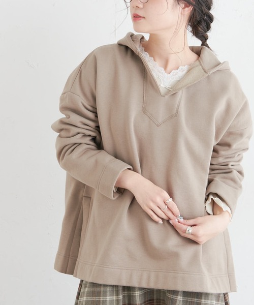PUAL CE CIN（ピュアルセシン）の「裏起毛メキシカン風パーカー（スウェット・レディース・チャコールグレー/ベージュ/グレイッシュベージュ・FREE）」の4枚目の写真