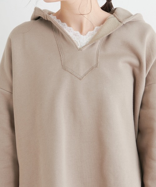 PUAL CE CIN（ピュアルセシン）の「裏起毛メキシカン風パーカー（スウェット・レディース・チャコールグレー/ベージュ/グレイッシュベージュ・FREE）」の5枚目の写真