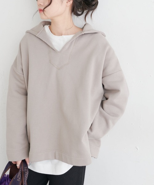 PUAL CE CIN（ピュアルセシン）の「裏起毛メキシカン風パーカー（スウェット・レディース・チャコールグレー/ベージュ/グレイッシュベージュ・FREE）」の9枚目の写真