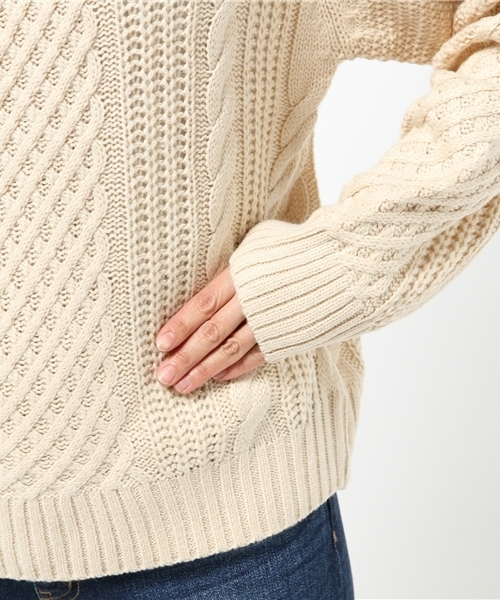 ROSE BUD（ローズバッド）の「S-LK-14218 CABLE KNIT TURTLE/N P/O（ニット/セーター・レディース・アイボリー/ネイビー・ONE SIZE）」の5枚目の写真