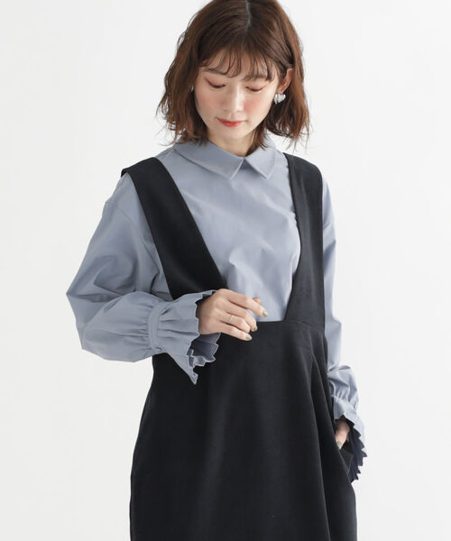 BEAMS HEART(ビームスハート)の「BEAMS HEART / 袖プリーツ 後ろ釦 シャツ(シャツ/ブラウス・レディース・ブルー系その他/チャコールグレー/ホワイト系その他5・FREE)」の3枚目の写真