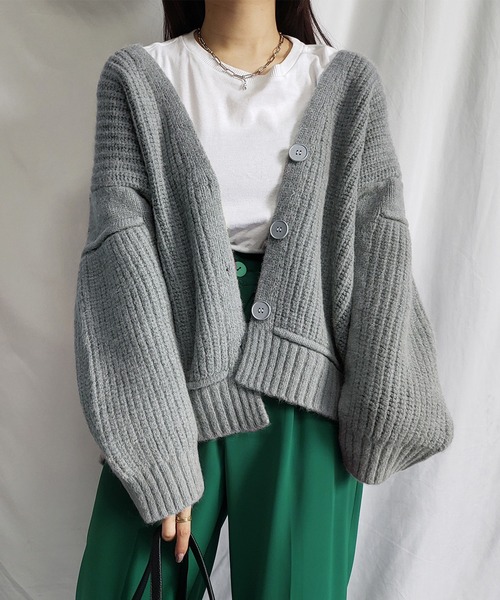 me+em select(ミームセレクト)の「※※【 9color 】ぽわん袖リブニットカラーカーディガン(カーディガン/ボレロ・レディース・ホワイト/ベージュ/パープル/ネイビー/ブラウン/グレー/カーキ/イエロー/ブルー・FREE)」の2枚目の写真