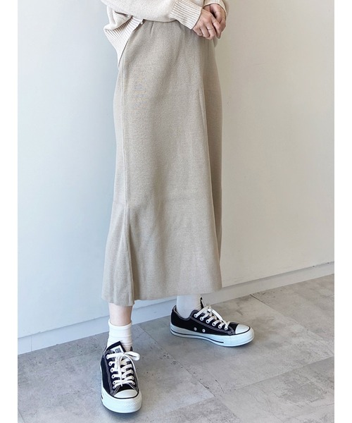 Samansa Mos2 blue（サマンサモスモスブルー）の「ミラノリブAラインスカート（スカート・レディース・モカ/ライトベージュ/チャコール・ﾌﾘ-）」の3枚目の写真