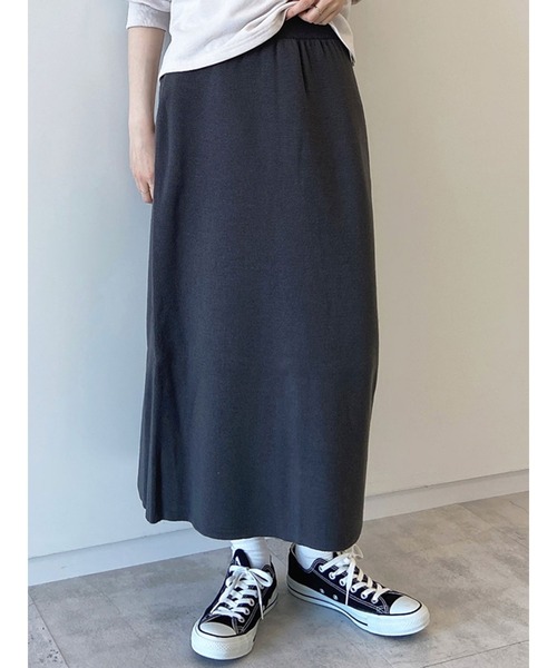 Samansa Mos2 blue（サマンサモスモスブルー）の「ミラノリブAラインスカート（スカート・レディース・モカ/ライトベージュ/チャコール・ﾌﾘ-）」の2枚目の写真