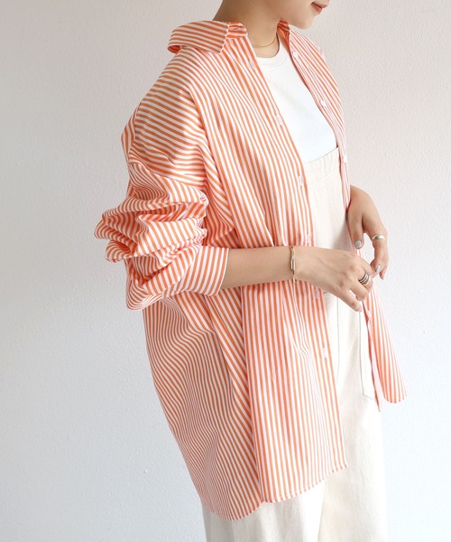 andme（アンドミー）の「長袖カラーストライプシャツ（シャツ/ブラウス・レディース・ホワイト×グリーン/ホワイト×ブルー/ホワイト×イエロー/ホワイト×ピンク/ホワイト×パープル/オレンジ系その他・M/L）」の13枚目の写真