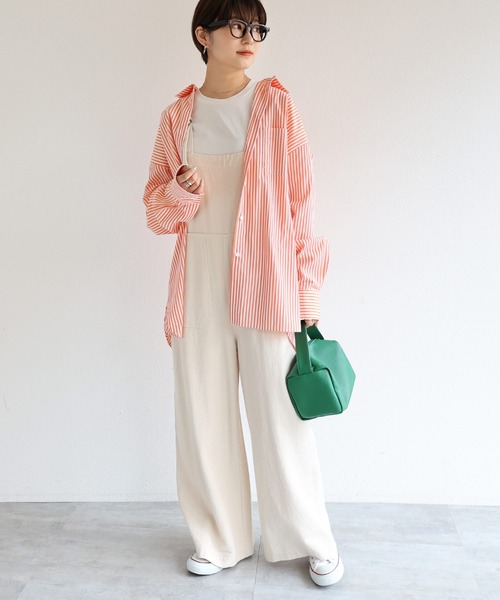 andme（アンドミー）の「長袖カラーストライプシャツ（シャツ/ブラウス・レディース・ホワイト×グリーン/ホワイト×ブルー/ホワイト×イエロー/ホワイト×ピンク/ホワイト×パープル/オレンジ系その他・M/L）」の12枚目の写真