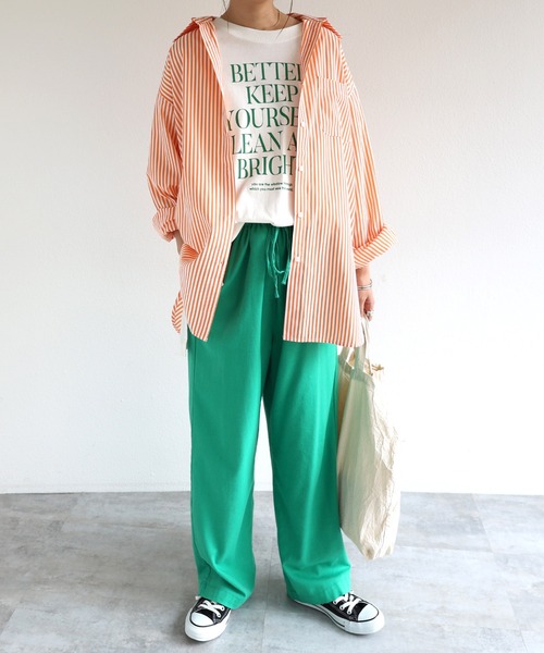 andme（アンドミー）の「長袖カラーストライプシャツ（シャツ/ブラウス・レディース・ホワイト×グリーン/ホワイト×ブルー/ホワイト×イエロー/ホワイト×ピンク/ホワイト×パープル/オレンジ系その他・M/L）」の11枚目の写真