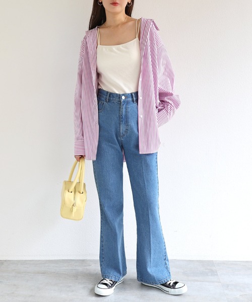 andme（アンドミー）の「長袖カラーストライプシャツ（シャツ/ブラウス・レディース・ホワイト×グリーン/ホワイト×ブルー/ホワイト×イエロー/ホワイト×ピンク/ホワイト×パープル/オレンジ系その他・M/L）」の10枚目の写真