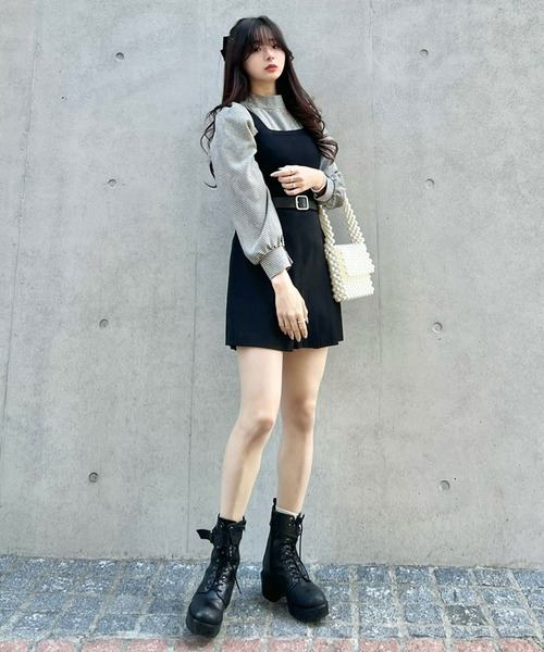 titty＆Co. PETIT by poyo（ティティーアンドコープティバイポヨ）の「【titty&Co.PETIT by POYO】ベルト付きサイドプリーツスカパン（スカート・レディース・ブラック/ホワイト・SMALL/MEDIUM）」の4枚目の写真