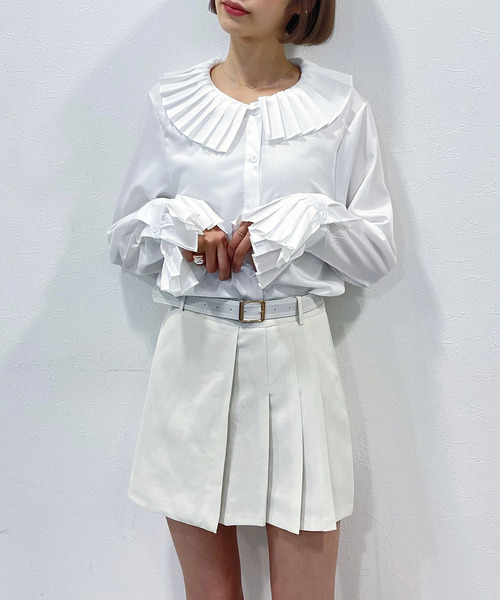 titty＆Co. PETIT by poyo（ティティーアンドコープティバイポヨ）の「【titty&Co.PETIT by POYO】ベルト付きサイドプリーツスカパン（スカート・レディース・ブラック/ホワイト・SMALL/MEDIUM）」の7枚目の写真