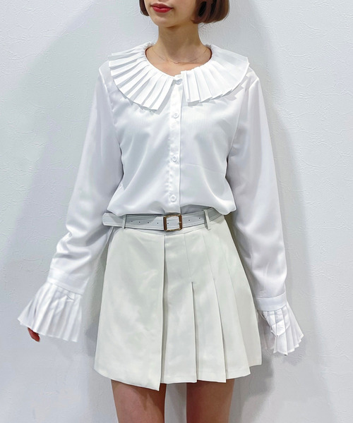 titty＆Co. PETIT by poyo（ティティーアンドコープティバイポヨ）の「【titty&Co.PETIT by POYO】ベルト付きサイドプリーツスカパン（スカート・レディース・ブラック/ホワイト・SMALL/MEDIUM）」の9枚目の写真