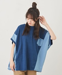 CUBE SUGAR（キューブシュガー）の「WEB限定インディゴ天竺×布帛ドルマンスリーブTシャツ（Tシャツ/カットソー）」