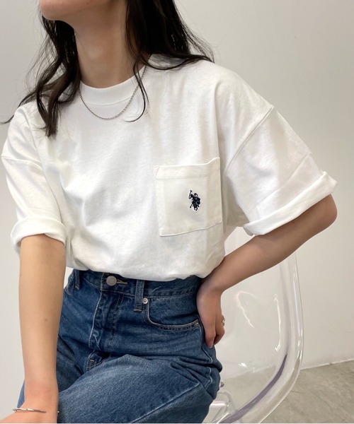 U.S. POLO ASSN.（ユーエスポロアッスン）の「∴WEGO/【WEB限定】U.S.POLO ASSN.別注ワンポイント刺繍BIGT（Tシャツ/カットソー・メンズ・ダークグリーン/ホワイト/グレー系その他/ブラック・MEDIUM/LARGE）」の2枚目の写真
