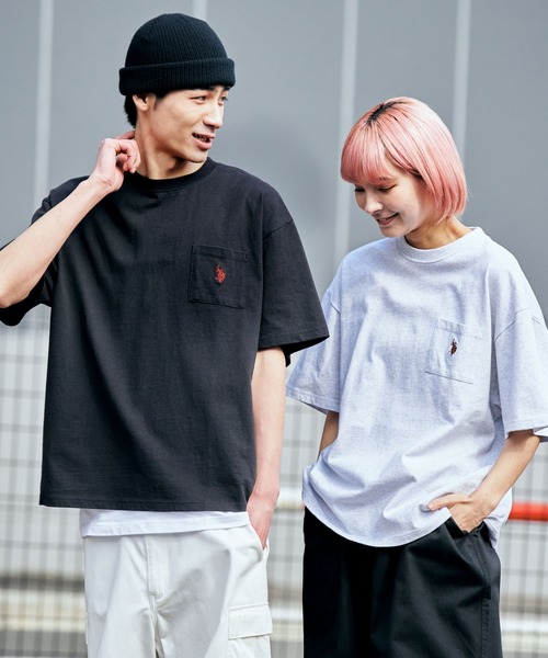 U.S. POLO ASSN.（ユーエスポロアッスン）の「∴WEGO/【WEB限定】U.S.POLO ASSN.別注ワンポイント刺繍BIGT（Tシャツ/カットソー・メンズ・ダークグリーン/ホワイト/グレー系その他/ブラック・MEDIUM/LARGE）」の14枚目の写真