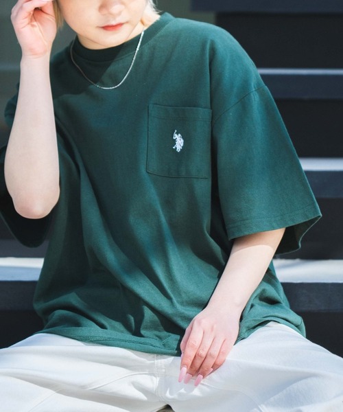 U.S. POLO ASSN.（ユーエスポロアッスン）の「∴WEGO/【WEB限定】U.S.POLO ASSN.別注ワンポイント刺繍BIGT（Tシャツ/カットソー・メンズ・ダークグリーン/ホワイト/グレー系その他/ブラック・MEDIUM/LARGE）」の8枚目の写真