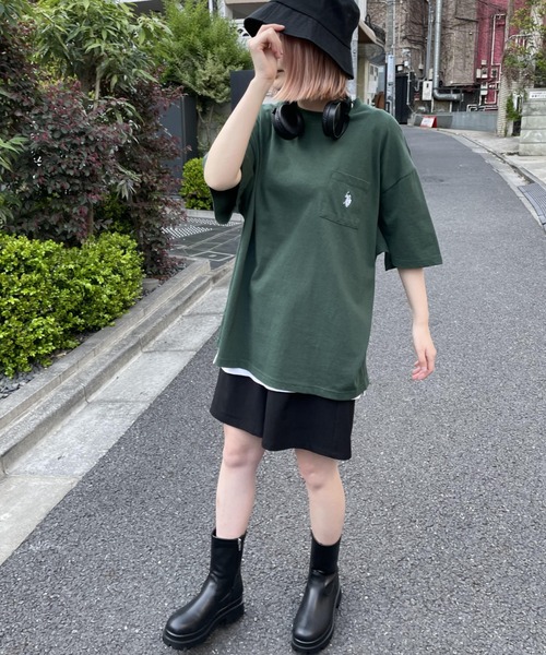 U.S. POLO ASSN.（ユーエスポロアッスン）の「∴WEGO/【WEB限定】U.S.POLO ASSN.別注ワンポイント刺繍BIGT（Tシャツ/カットソー・メンズ・ダークグリーン/ホワイト/グレー系その他/ブラック・MEDIUM/LARGE）」の11枚目の写真