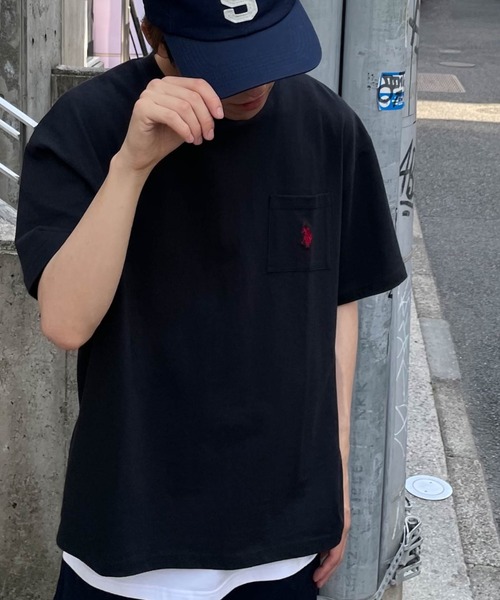 U.S. POLO ASSN.（ユーエスポロアッスン）の「∴WEGO/【WEB限定】U.S.POLO ASSN.別注ワンポイント刺繍BIGT（Tシャツ/カットソー・メンズ・ダークグリーン/ホワイト/グレー系その他/ブラック・MEDIUM/LARGE）」の6枚目の写真