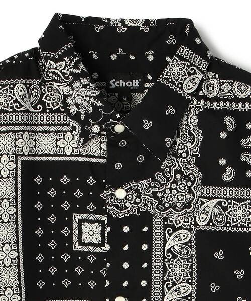 Schott バンダナ柄 長袖シャツ Lサイズ 黒/白 schott（ショット）の「Schott/ショット/BANDANA COACH SHIRTS