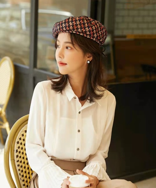 Mayree（メイリー）の「チェックベレー帽【YC】（ハンチング/ベレー帽・レディース・ホワイト/ブラック・FREE）」の2枚目の写真