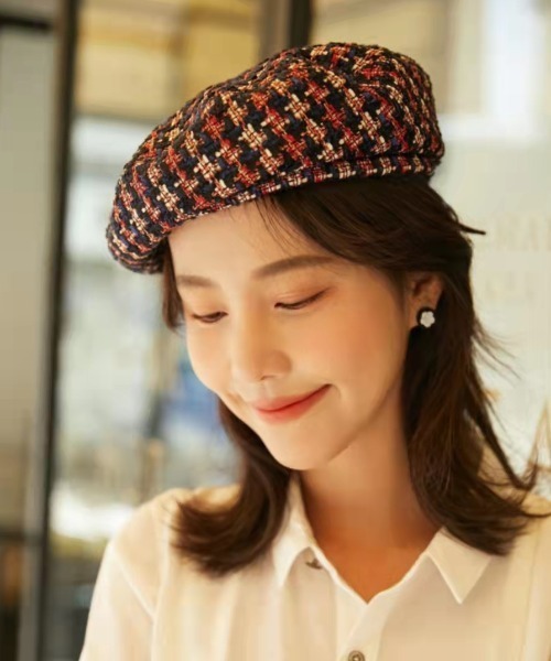 Mayree（メイリー）の「チェックベレー帽【YC】（ハンチング/ベレー帽・レディース・ホワイト/ブラック・FREE）」の3枚目の写真