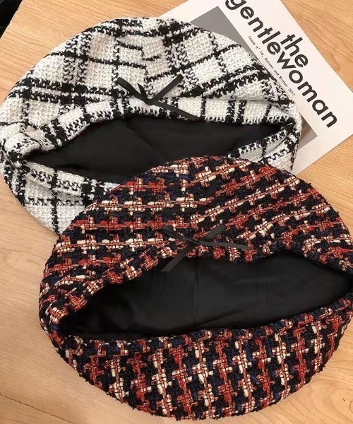 Mayree（メイリー）の「チェックベレー帽【YC】（ハンチング/ベレー帽・レディース・ホワイト/ブラック・FREE）」の5枚目の写真