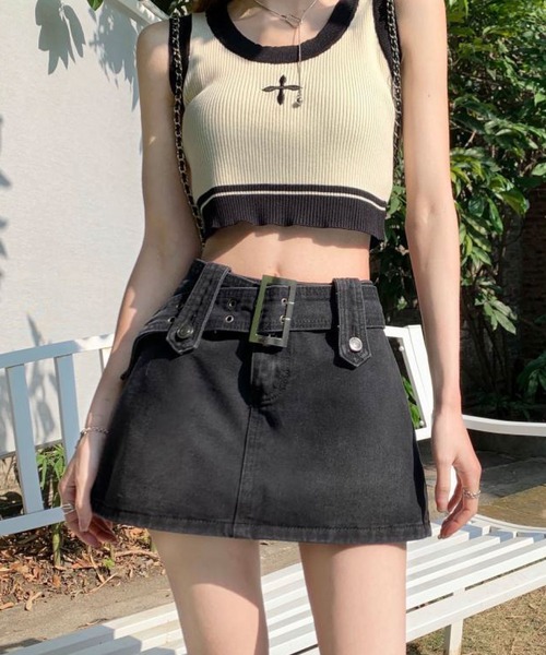 meJane（ミージェーン）の「デニム台形ミニスカパン（デニムスカート・レディース・ブラック/インディゴブルー・S/M）」の14枚目の写真