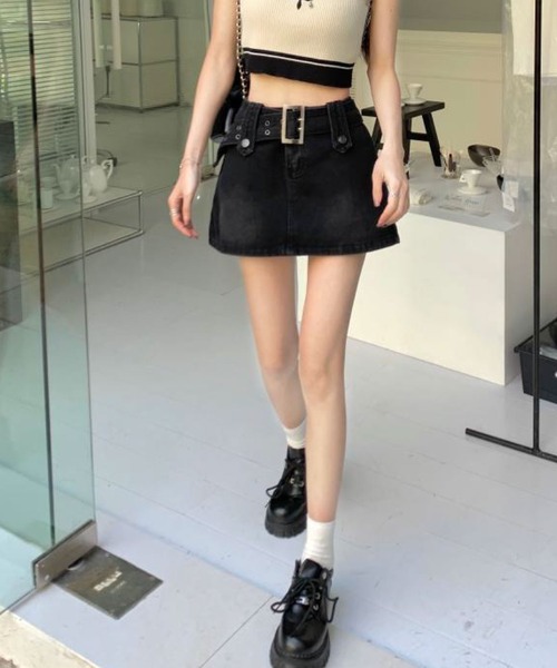 meJane（ミージェーン）の「デニム台形ミニスカパン（デニムスカート・レディース・ブラック/インディゴブルー・S/M）」の7枚目の写真