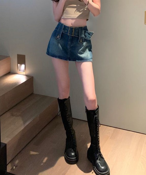 meJane（ミージェーン）の「デニム台形ミニスカパン（デニムスカート・レディース・ブラック/インディゴブルー・S/M）」の8枚目の写真